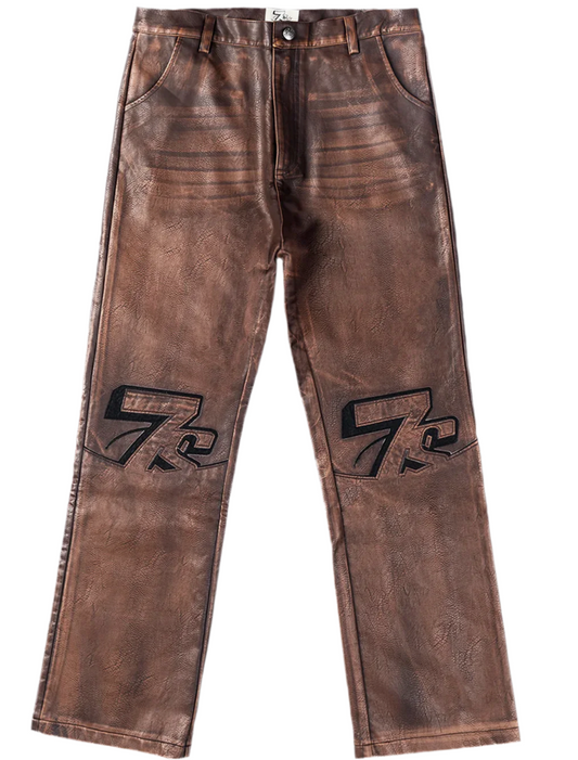 Triple Sevens Logo Leather Pant Brown