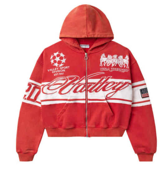 Vale Forever Red Cursive Zip Up Hoodie
