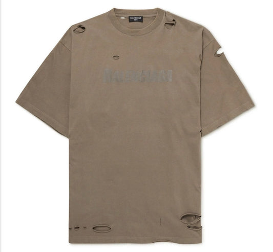 Balenciaga - Oversized Distressed Logo-Print Cotton-Jersey Neutrals