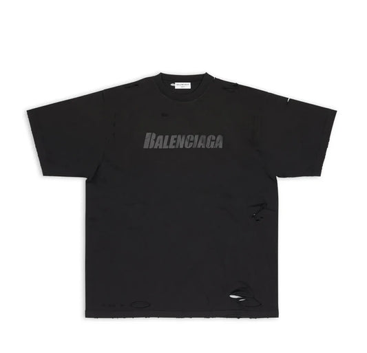 BALENCIAGA Distressed Logo Print Tee Black