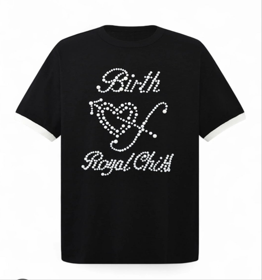 Birth of Royal Child Pearl Patchwork Tee Black