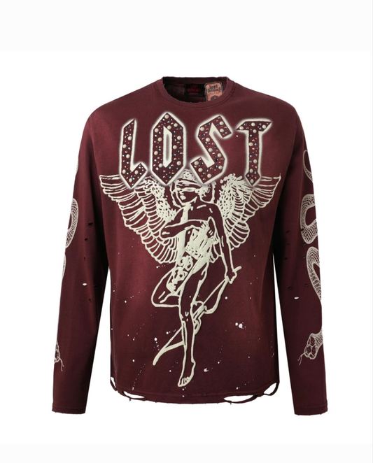 Lost intricacy Maroon Angel Rhinestones Tee