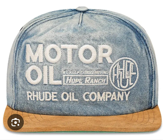 Rhude Motor Oil Hat
Indigo/Camel