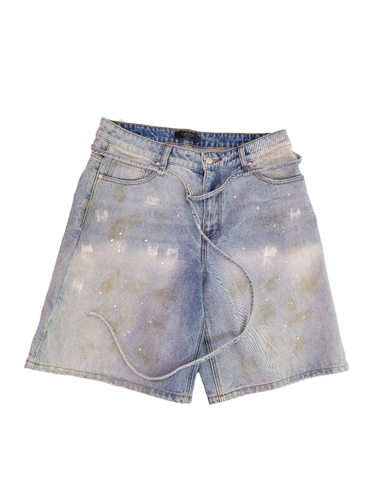 I Chim Men's Washed Graffiti Print Denim Short
