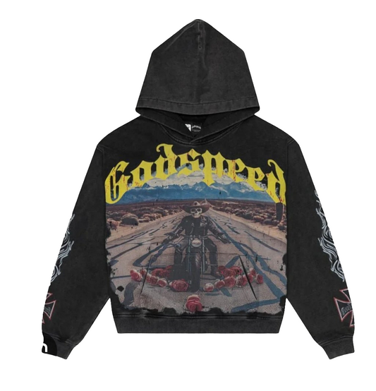 Godspeed Long Lonely
Road Hoodie (Grey Wash)