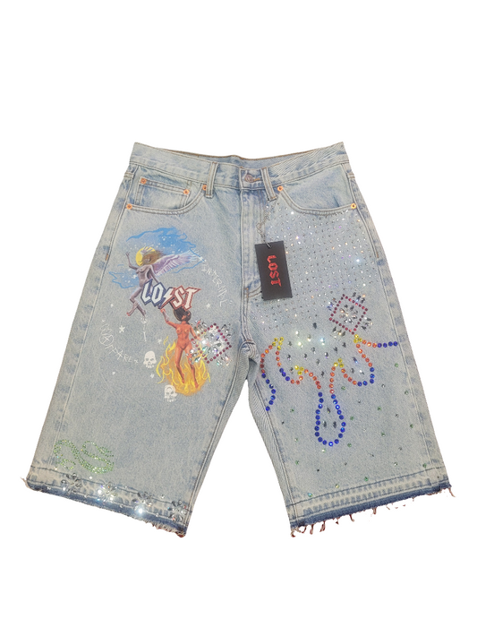 Lost Intricacy Peint Jean Shorts