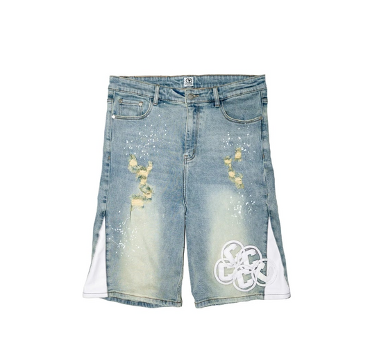 Project Leather Flare Shorts Blue