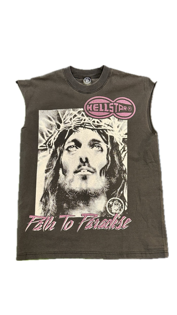 Hellstar Jesus Grey Cut Off Sleeve