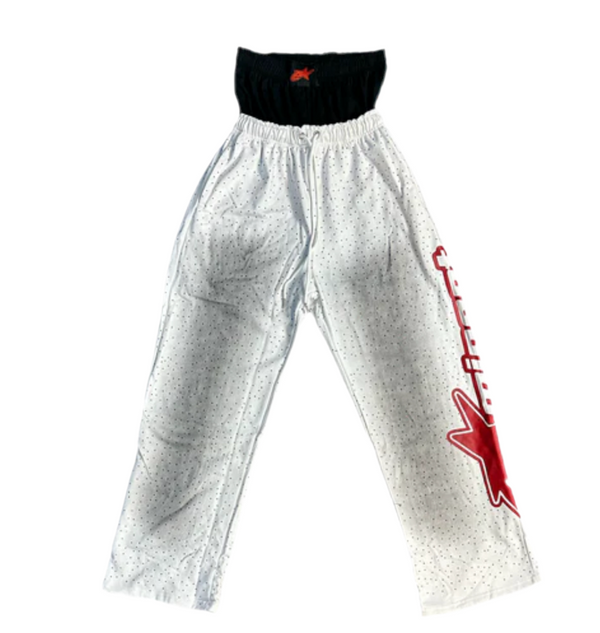 Eminent White Red Rhinestone Sweatpants