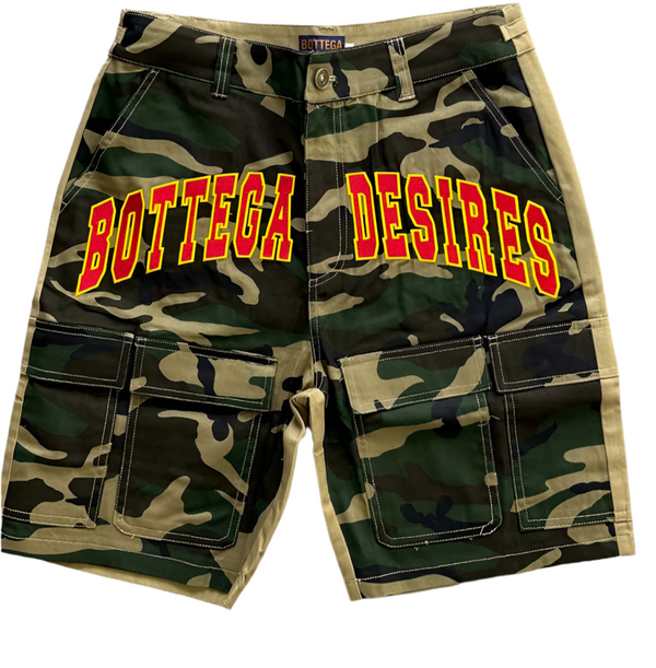 Bottega Desires Camo Cargo Shorts