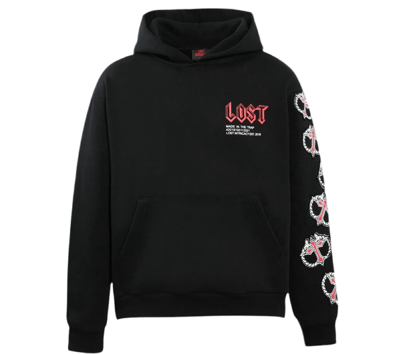 Lost Intricacy Black Red Rhinestone Hoodie