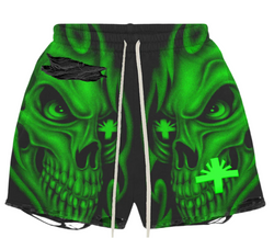 Vertabrae Skull Green Distress Shorts