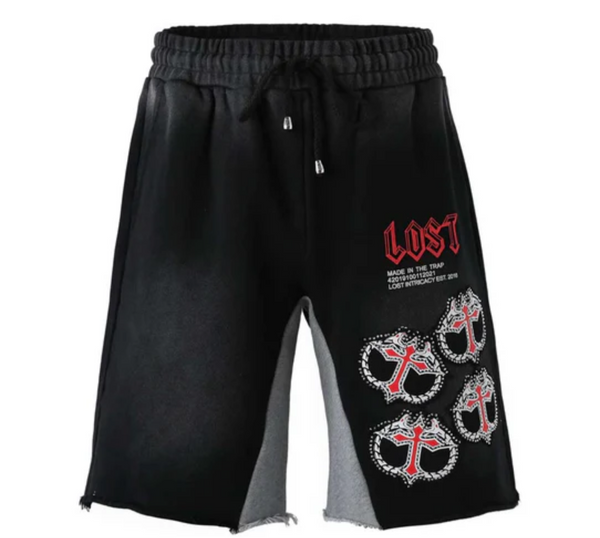 Lost Intricacy Rhinestone Mitt Sweat Short Black Red