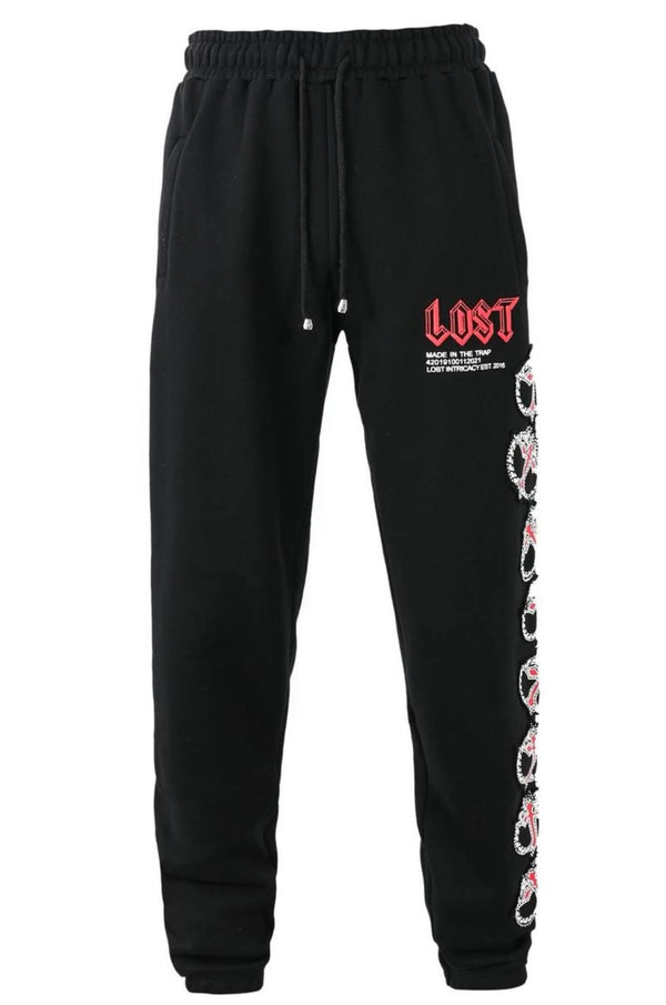 Lost Intricacy Black Red Rhinestone Sweatpants