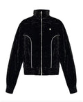 Men's Blue Crushed-Velvet Zip-Up Track Jacket