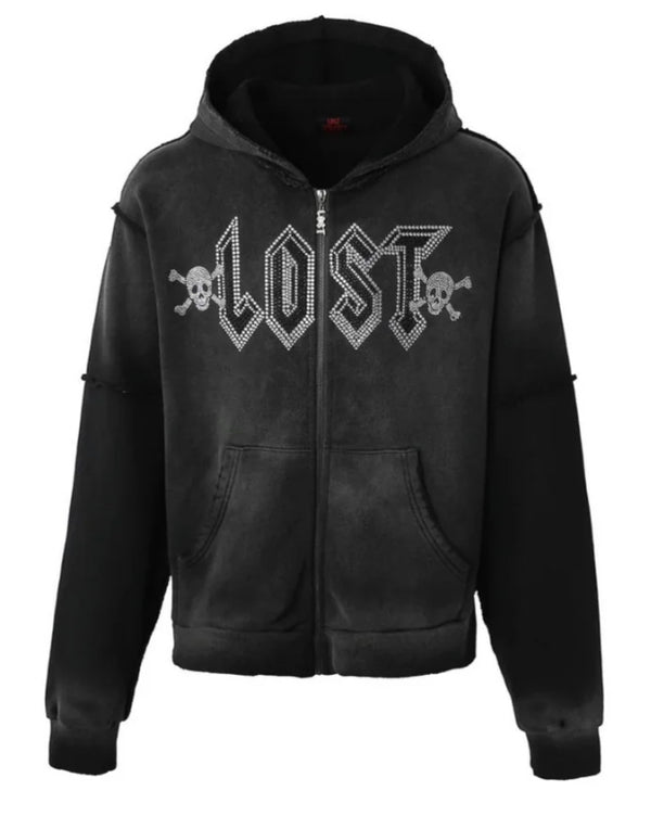 Lost Intricacy Rhinestone Black Washed Hoodie