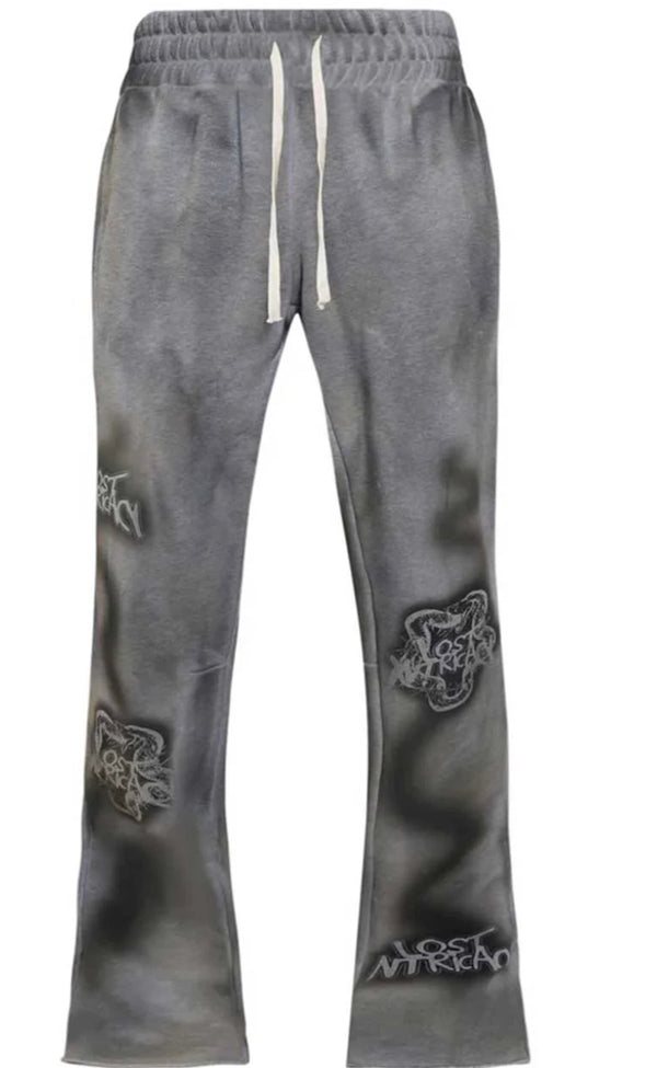 Lost Intricacy Grey Grunge Flare Pants