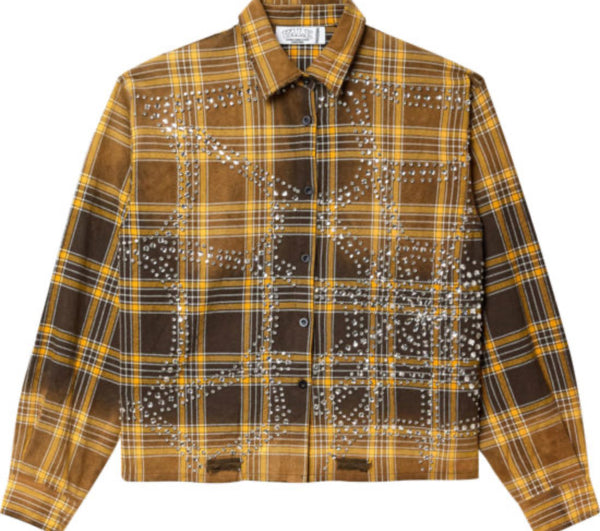 Vale Forever Brown Spiderweb Studded Flannel Shirt