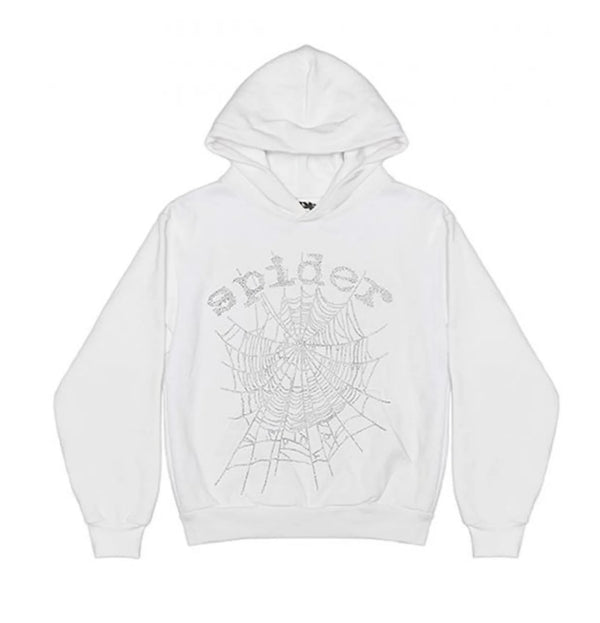 Sp5der OG Rhinestone Logo Hoodie
White