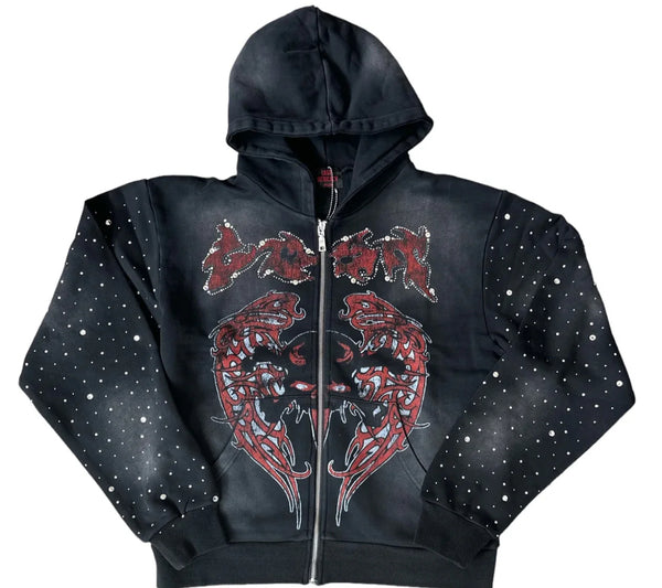 Lost Intricacy Evil Wing Rhinestone Hoodie