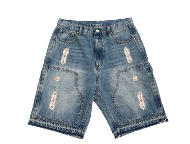 Embellished Double Knee Denim Shorts