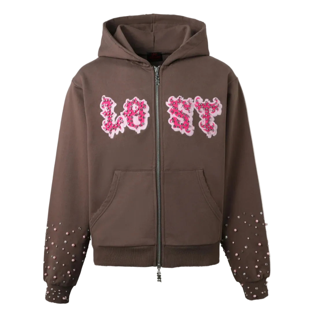 Lost Intricacy Brown Patch Zip Up