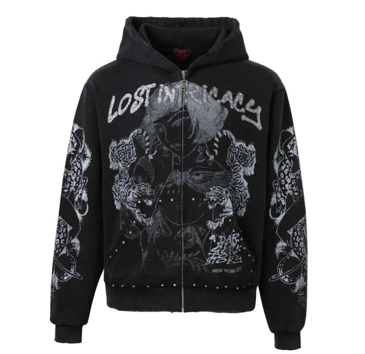 LOST INTRICACY LOST INTRICACY "EVIL WING" ZIP-UP HOODIE