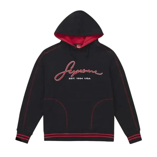 Supreme Contrast Embroidered
Hooded Sweatshirt - Black