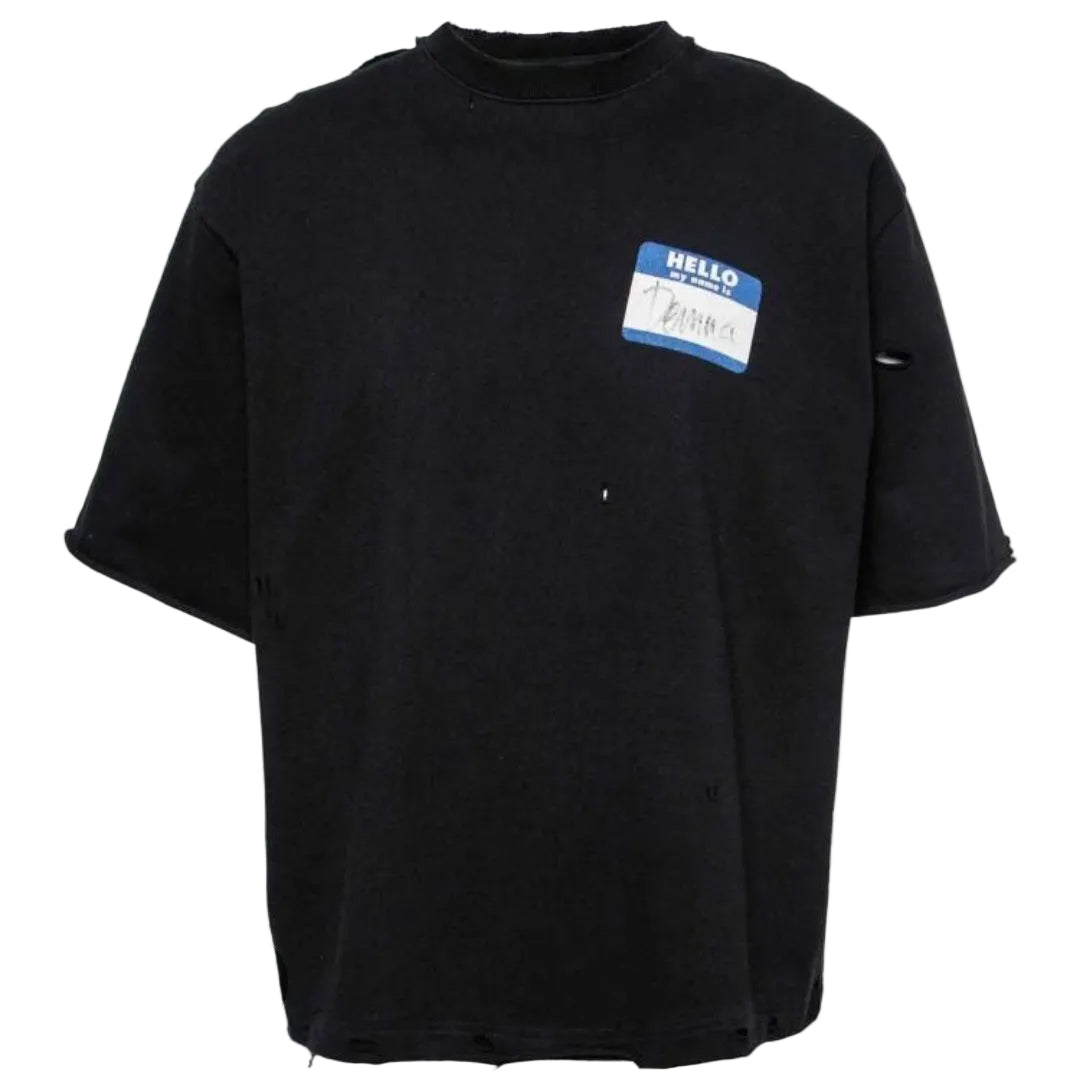 Balenciaga Black Cotton My Name is Denma Oversized Distressed Tee