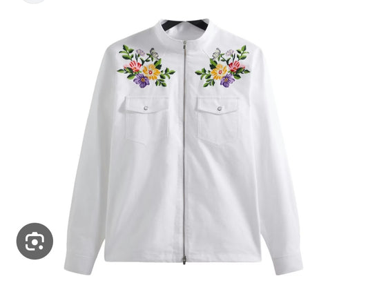 Kith Floral Oxford Blake Zip Front Shirt White (Men's)