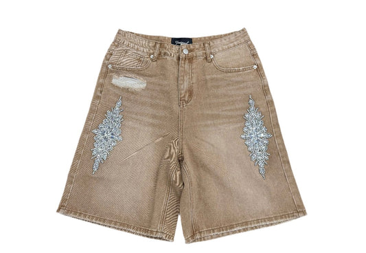 Eraternal Rhinestone Denim Shorts Tan