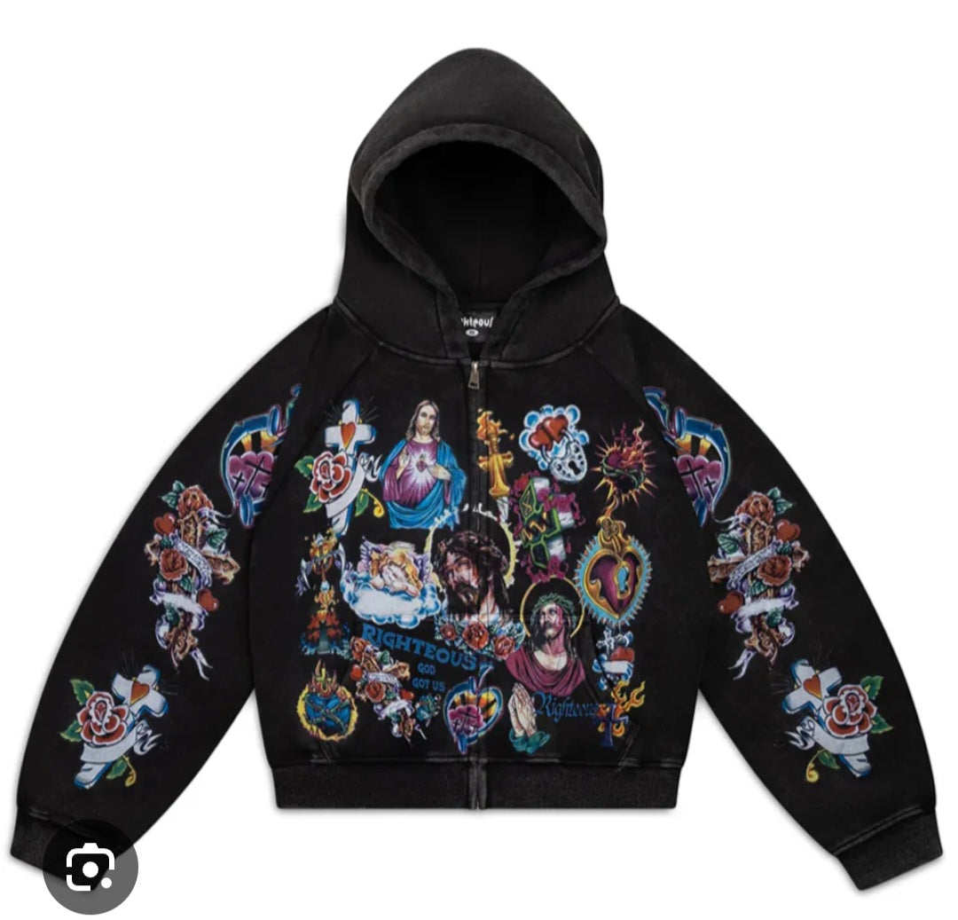 Righteous Zip Up Black Hoodie