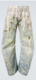 Acne Studios Distressed Printed  Barrel-Leg Jeans
In White